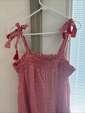 Red gingham embroidered Old Navy dress